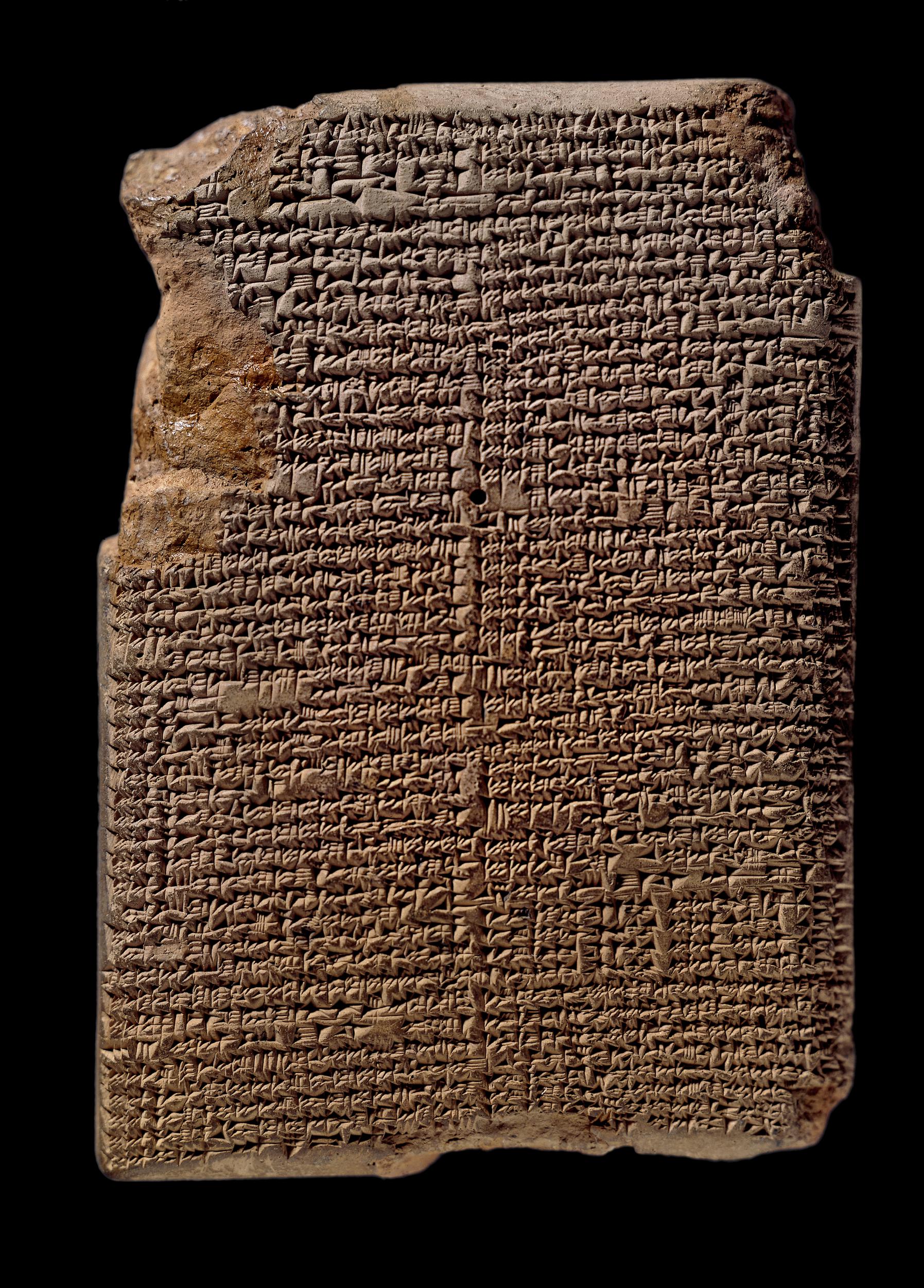 Clay tablet BM 86378, MUL.APIN tablet 1, with two columns of cuneiform. British Museum.